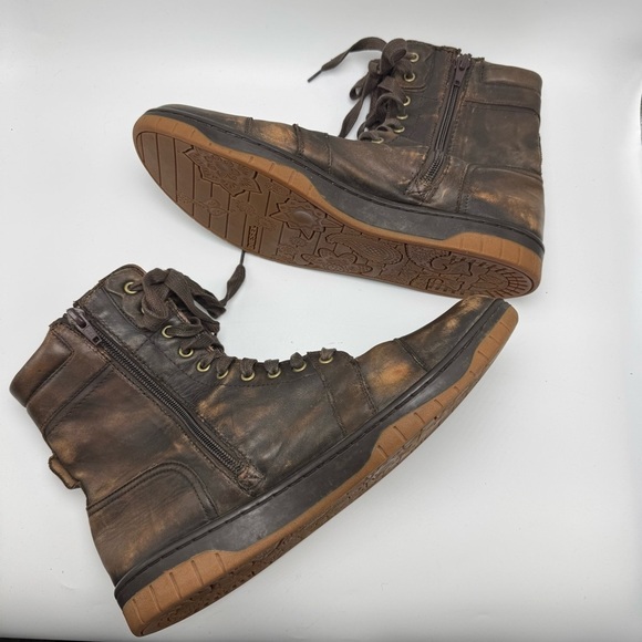 Diesel Tatradium Basket Butch Zip Brown Leather Boots Mens 12 Distressed Grunge - Picture 11 of 13